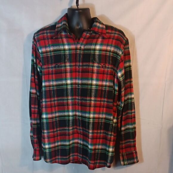 Polo by Ralph Lauren Men's Red and Green Plaid Flannel Snap Shirt - Picture 1 of 7